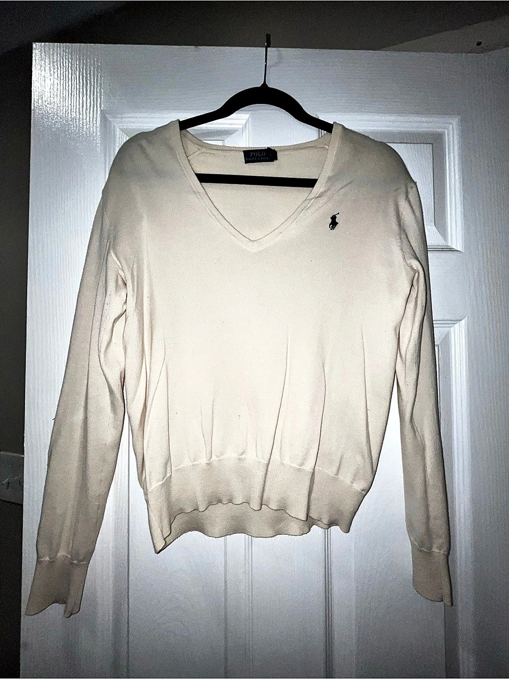 Polo Ralph Lauren V-Neck Sweater in Cream Size Small